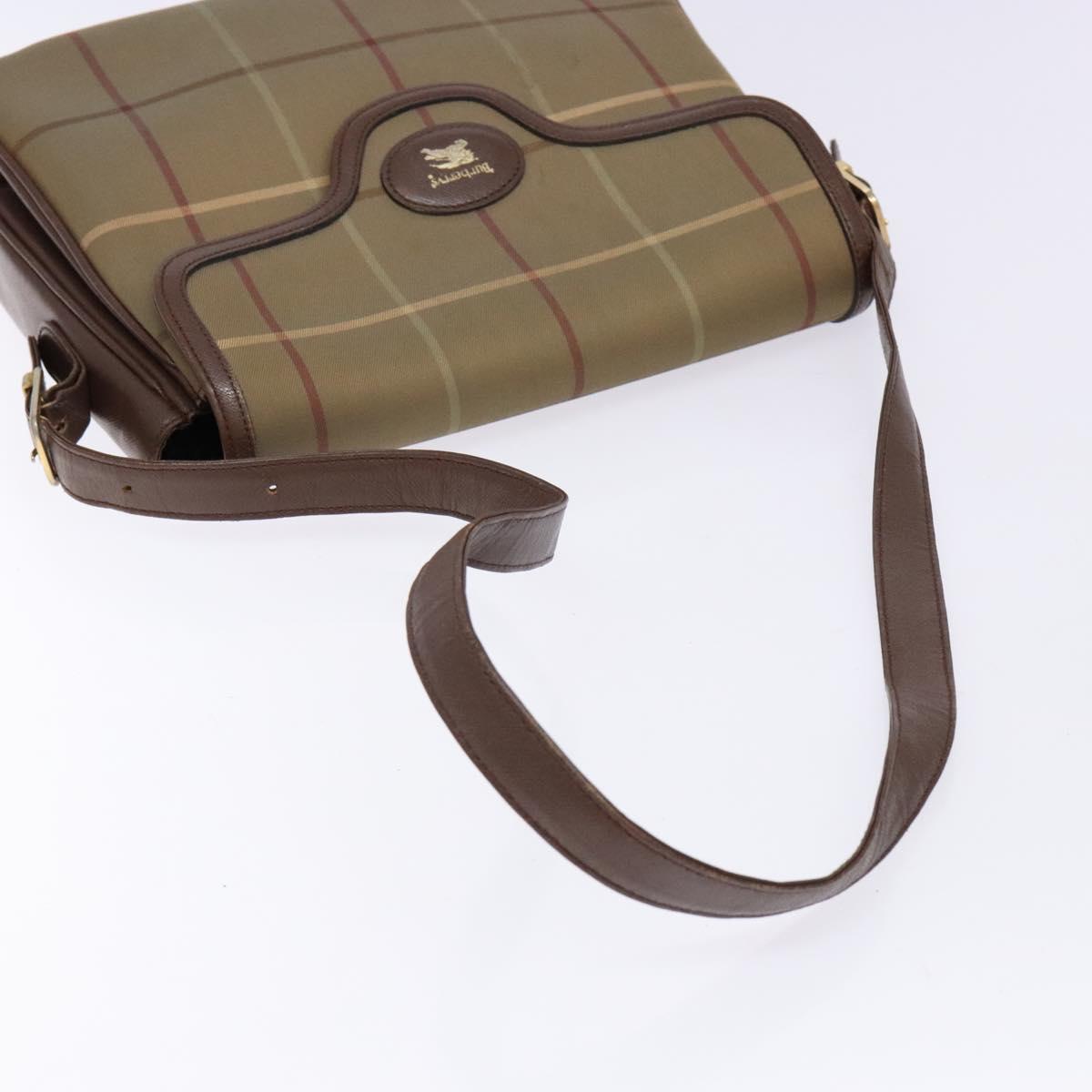 Burberrys Nova Check Shoulder Bag Leather Canvas Beige Gold Auth bs28750