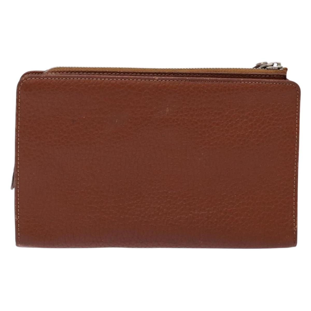 BURBERRY Clutch Bag Leather Brown Gold Auth bs28752