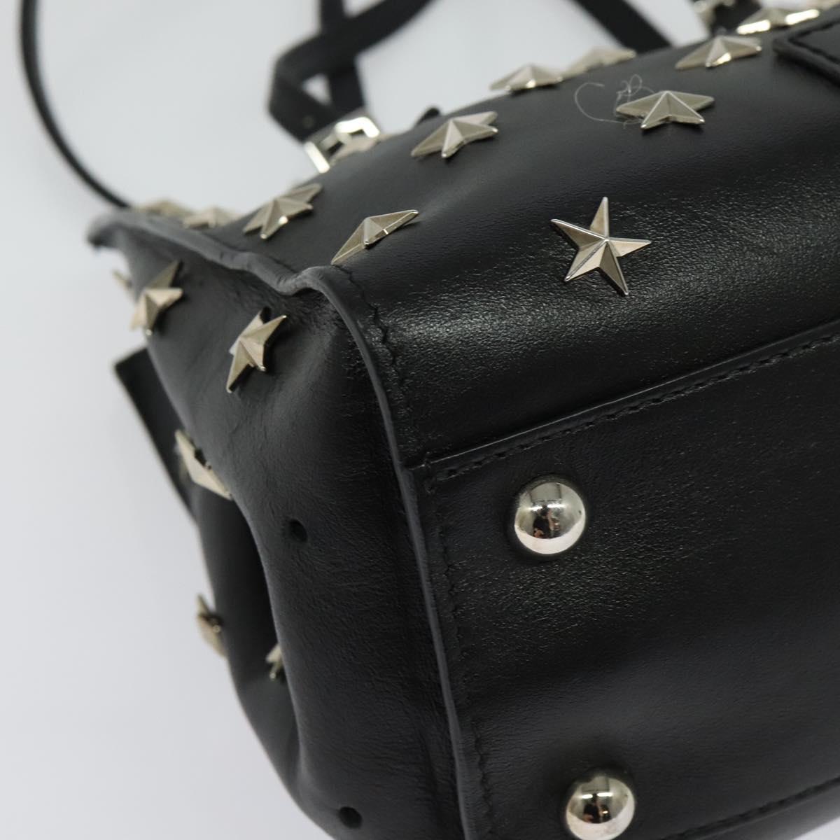 VALENTINO Studs Hand Bag Leather 2way Black Silver Auth bs28756