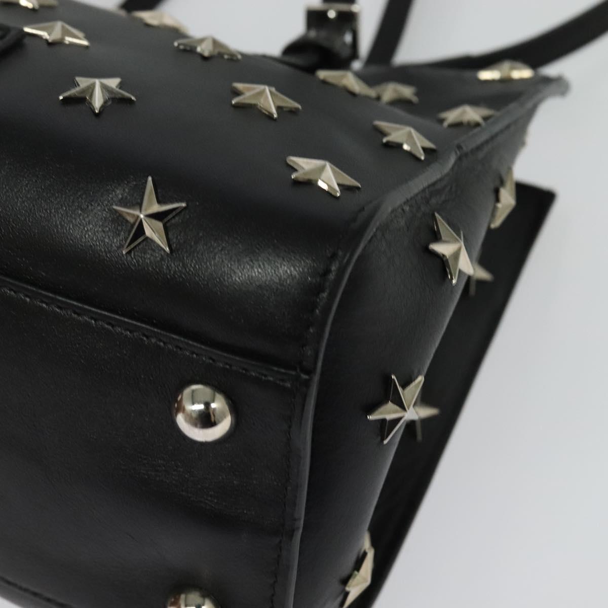 VALENTINO Studs Hand Bag Leather 2way Black Silver Auth bs28756