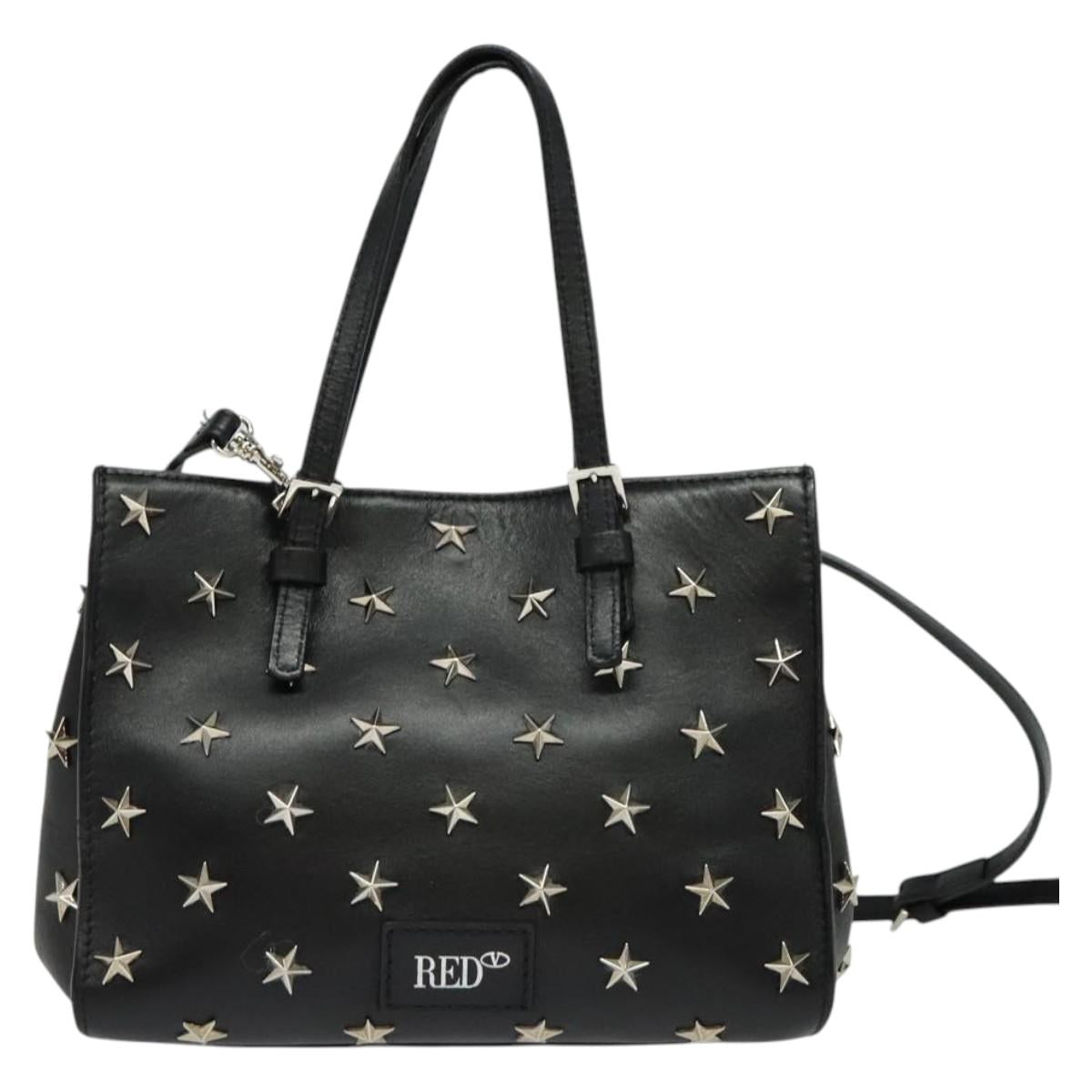 VALENTINO Studs Hand Bag Leather 2way Black Silver Auth bs28756