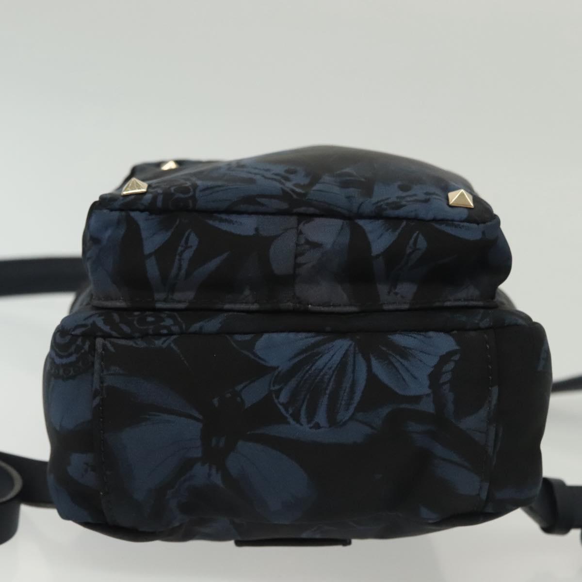 VALENTINO Backpack Nylon Leather Navy Silver Auth bs28757