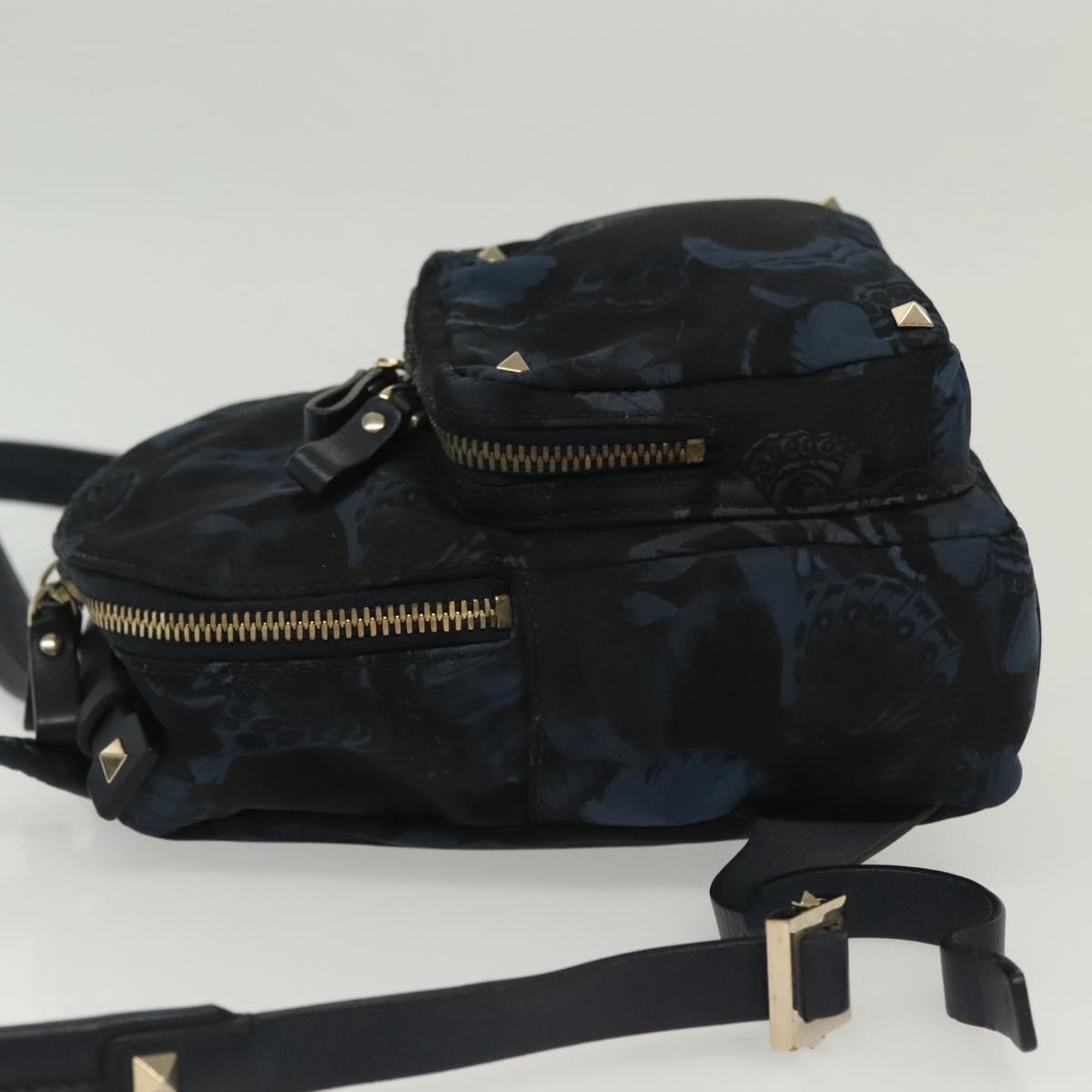 VALENTINO Backpack Nylon Leather Navy Silver Auth bs28757