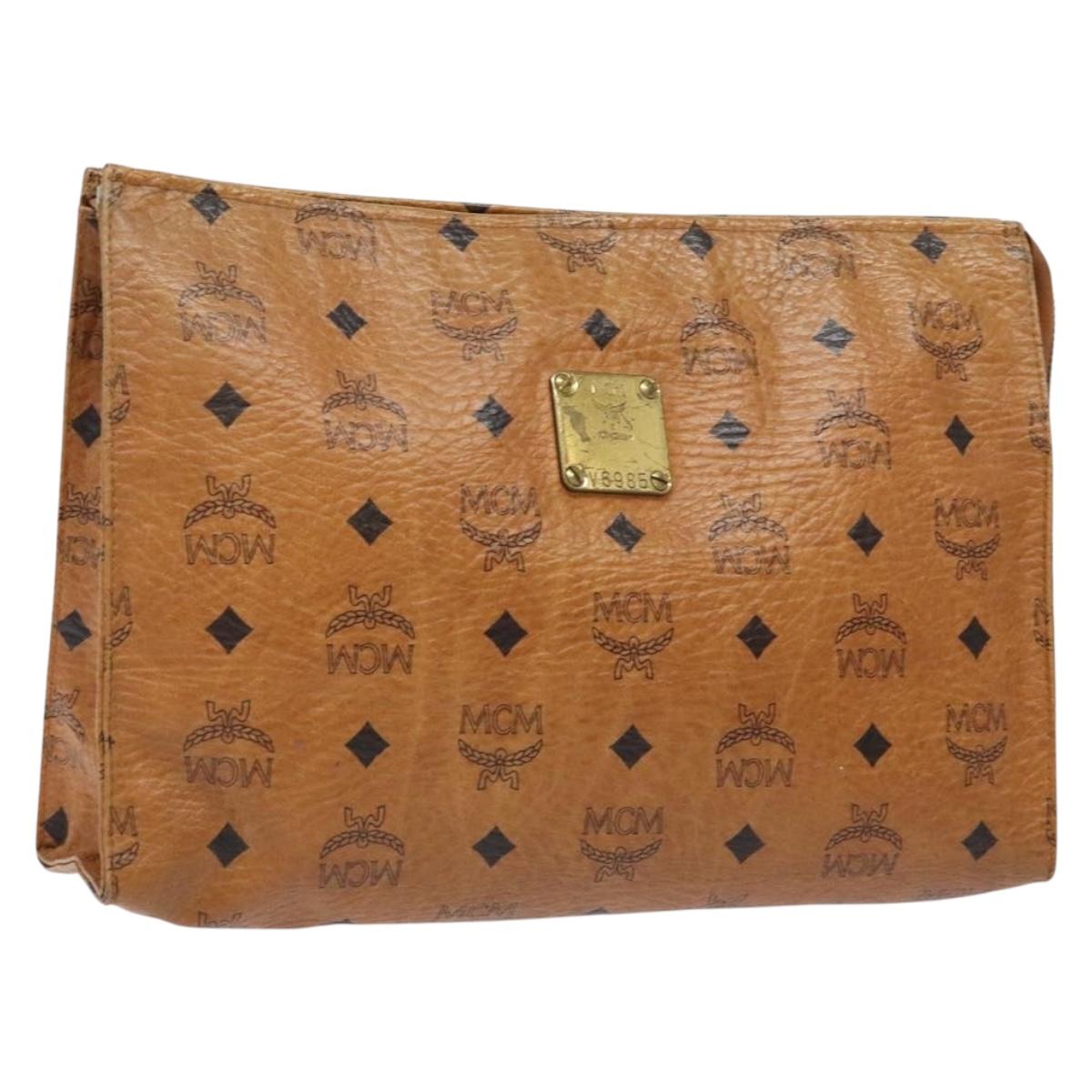 MCM Logogram Vicetos Clutch Bag PVC Leather Brown Gold Auth bs28761