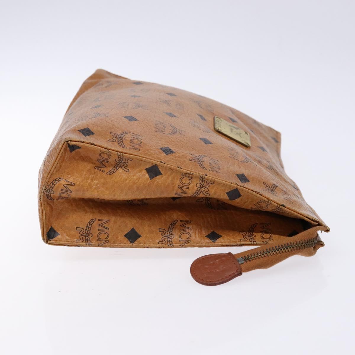 MCM Logogram Vicetos Clutch Bag PVC Leather Brown Gold Auth bs28761