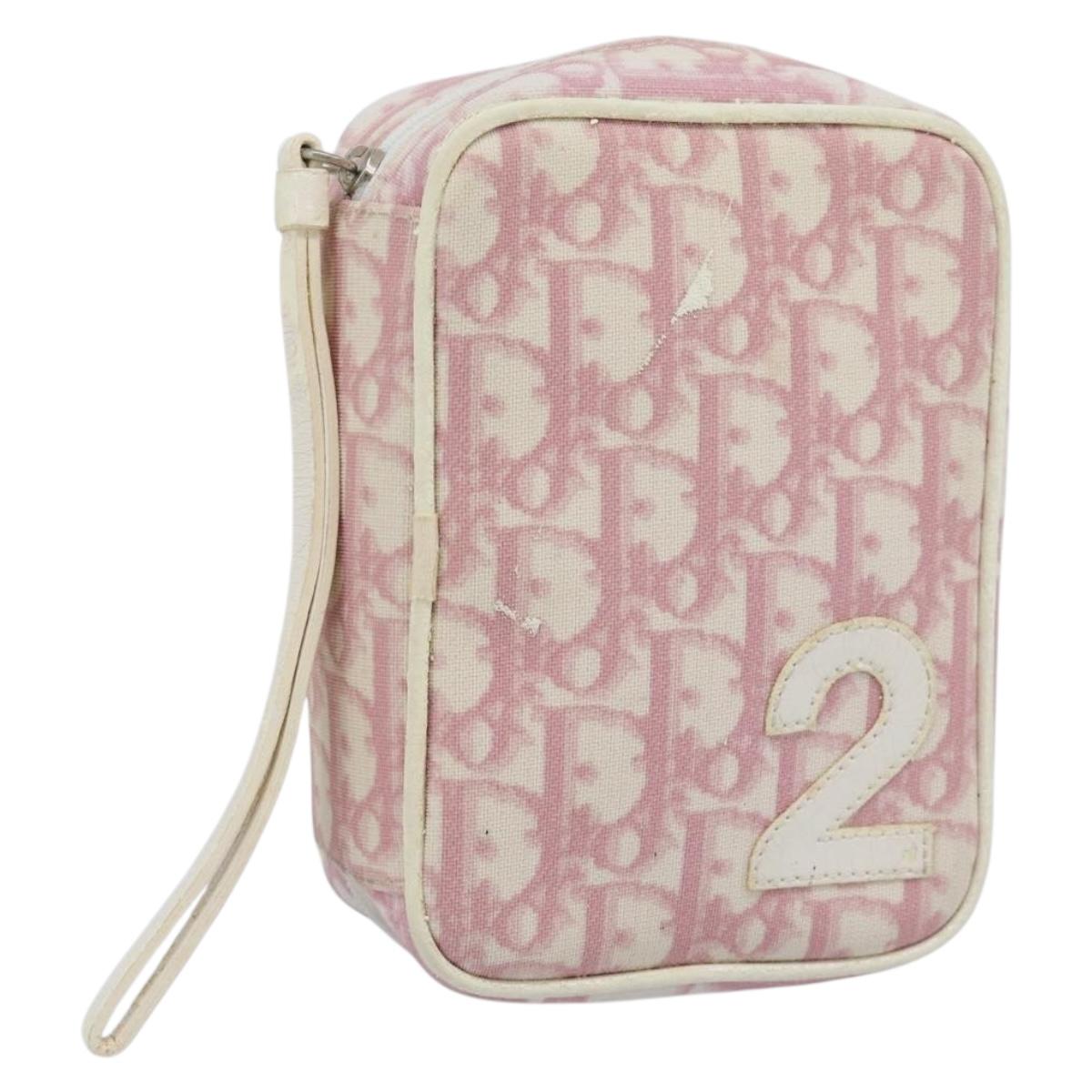 Christian Dior Trotter Canvas Pouch PVC Pink Silver Auth bs28794