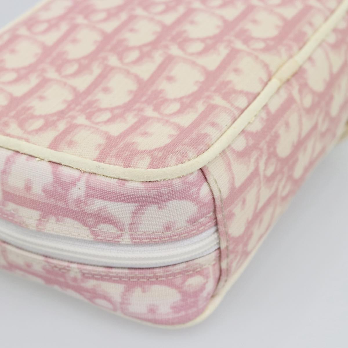 Christian Dior Trotter Canvas Pouch PVC Pink Silver Auth bs28794