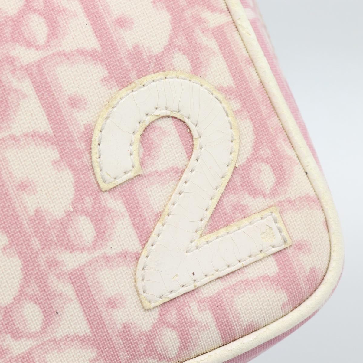 Christian Dior Trotter Canvas Pouch PVC Pink Silver Auth bs28794