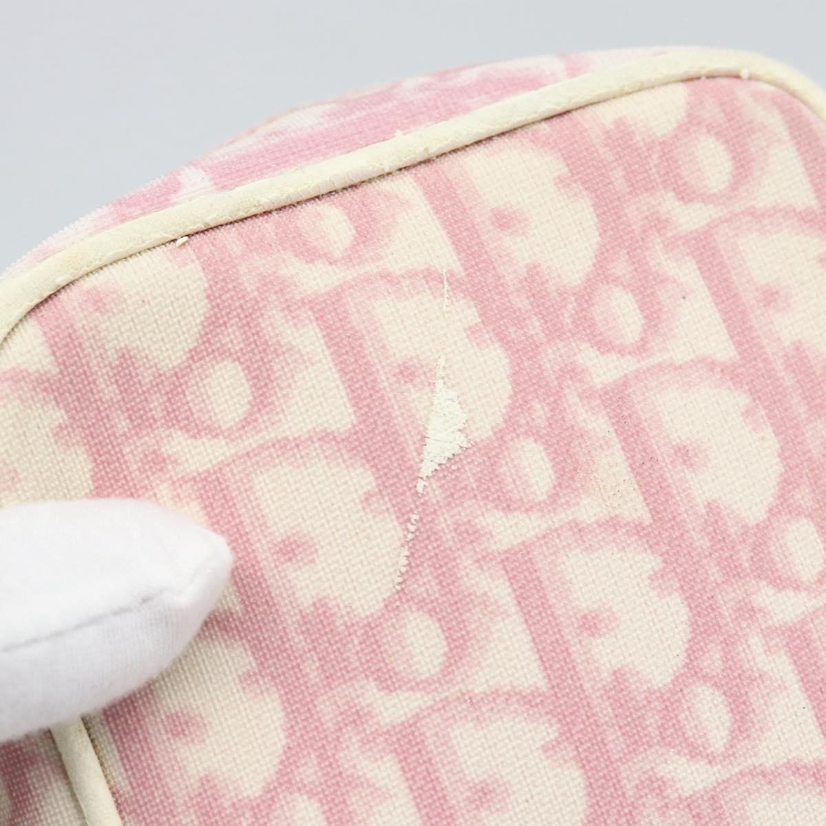 Christian Dior Trotter Canvas Pouch PVC Pink Silver Auth bs28794