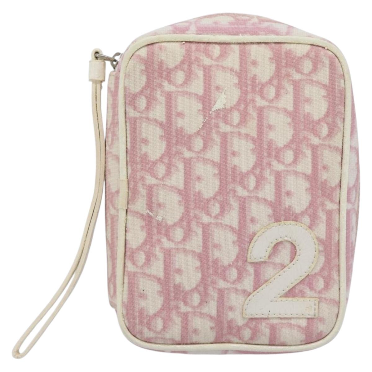 Christian Dior Trotter Canvas Pouch PVC Pink Silver Auth bs28794