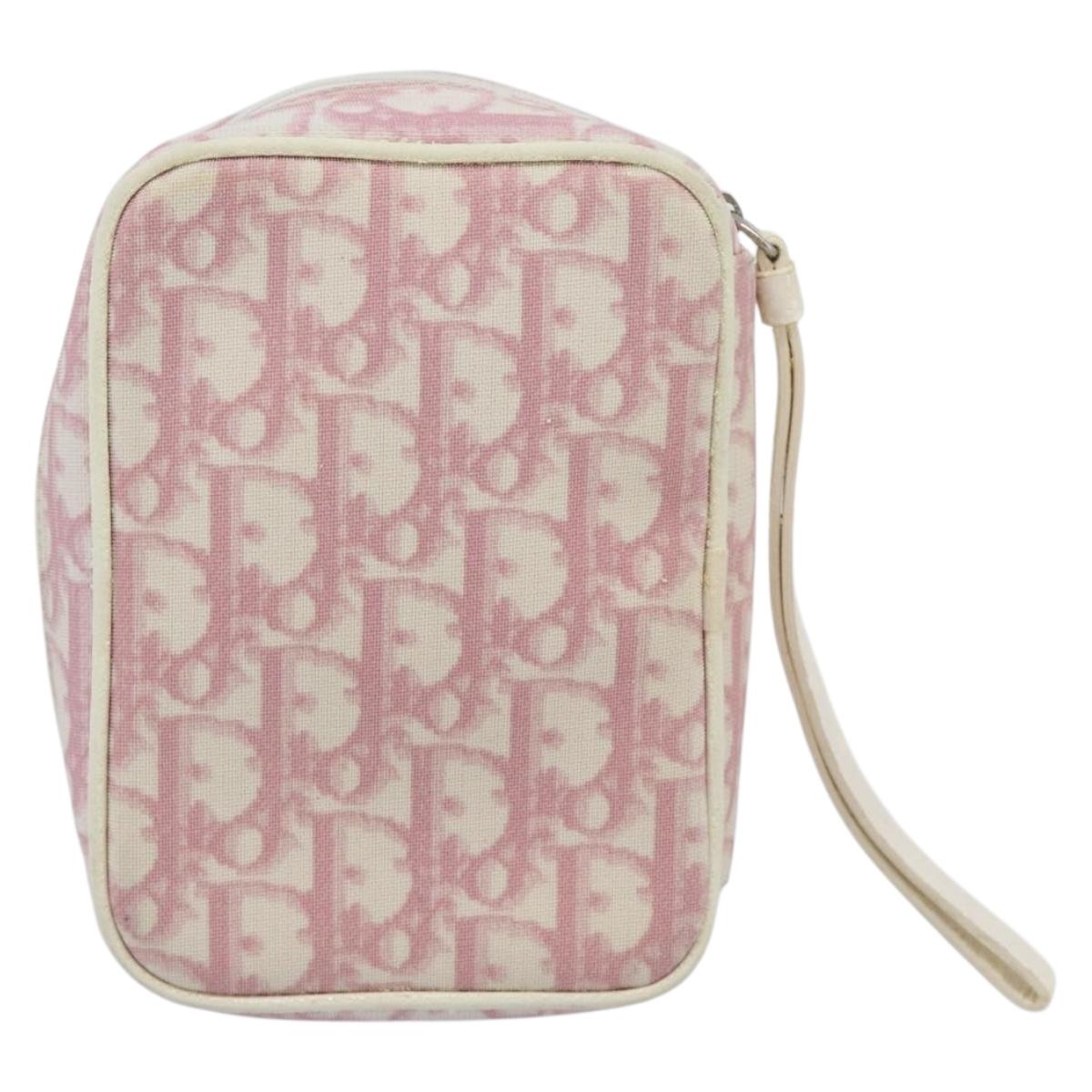 Christian Dior Trotter Canvas Pouch PVC Pink Silver Auth bs28794