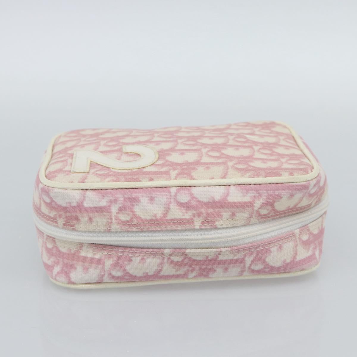 Christian Dior Trotter Canvas Pouch PVC Pink Silver Auth bs28794