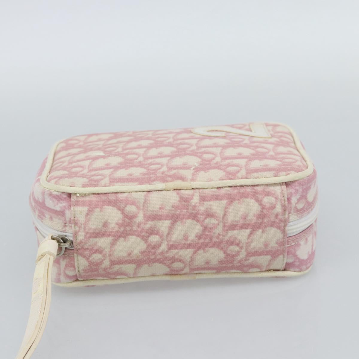 Christian Dior Trotter Canvas Pouch PVC Pink Silver Auth bs28794
