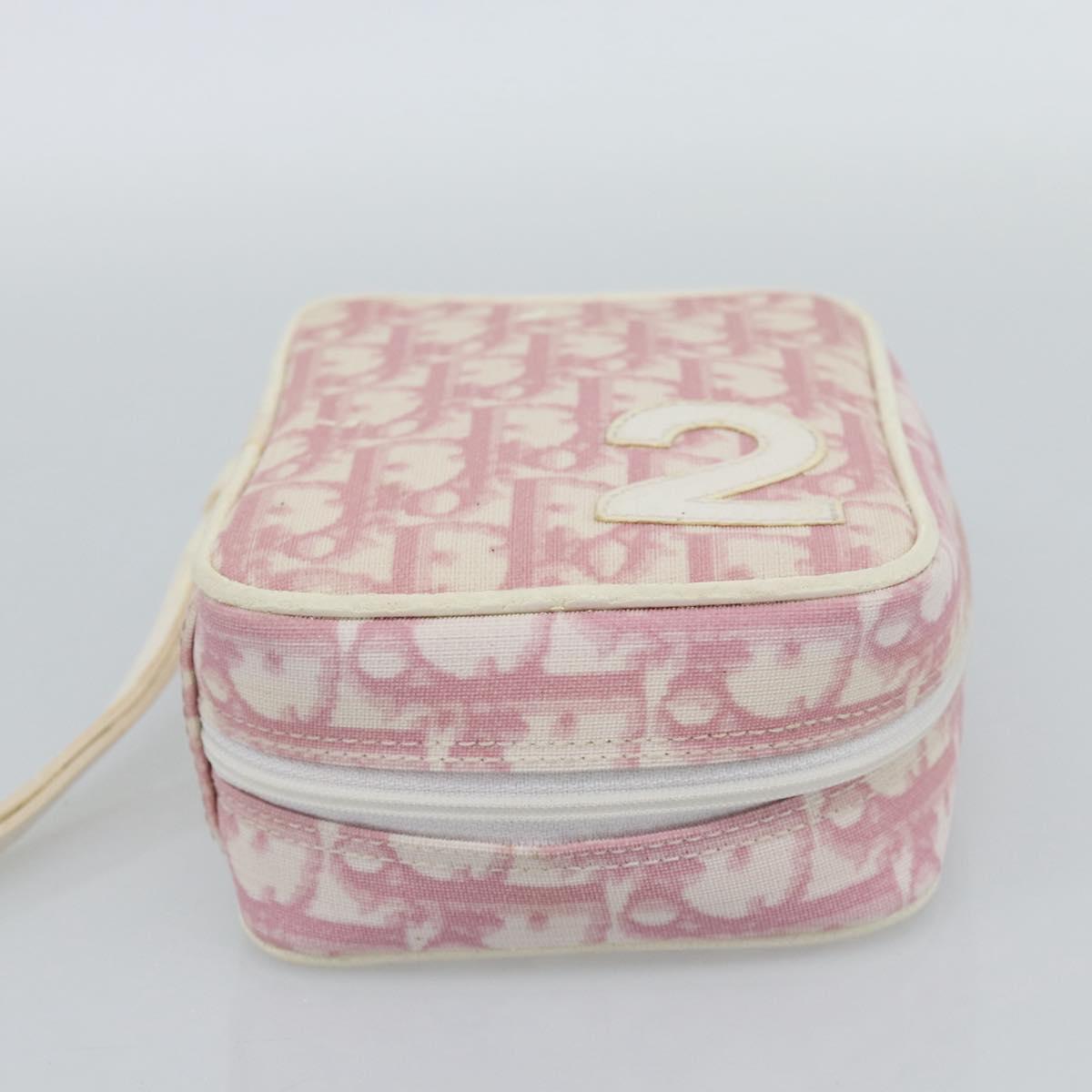 Christian Dior Trotter Canvas Pouch PVC Pink Silver Auth bs28794
