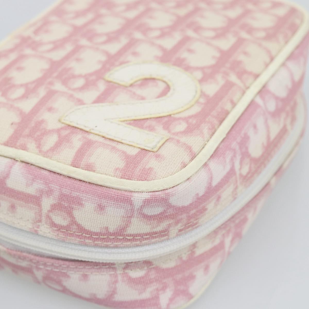 Christian Dior Trotter Canvas Pouch PVC Pink Silver Auth bs28794