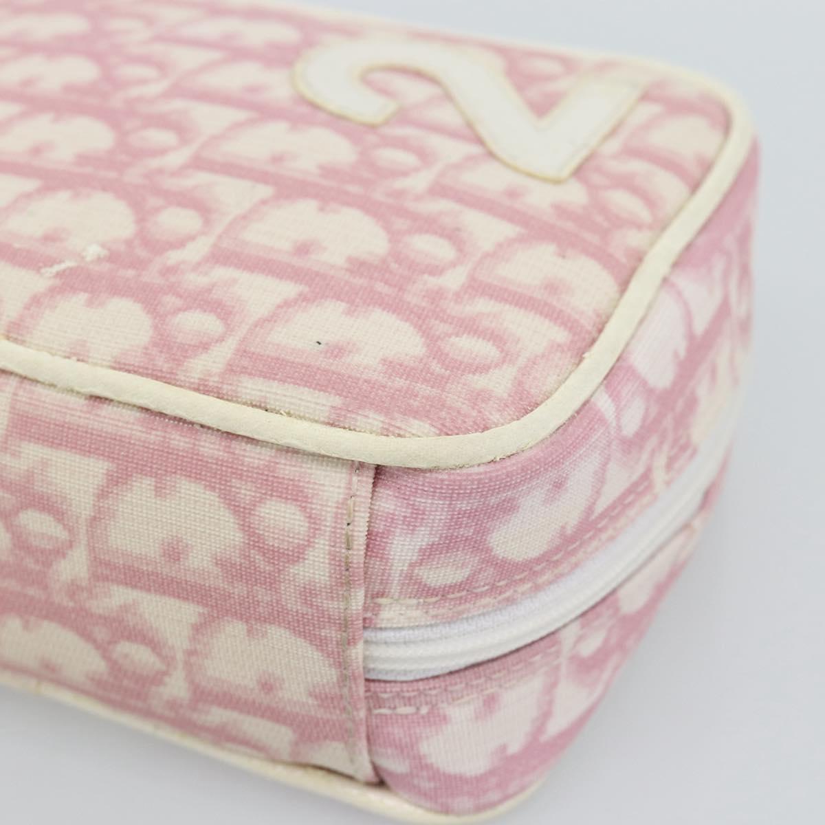 Christian Dior Trotter Canvas Pouch PVC Pink Silver Auth bs28794