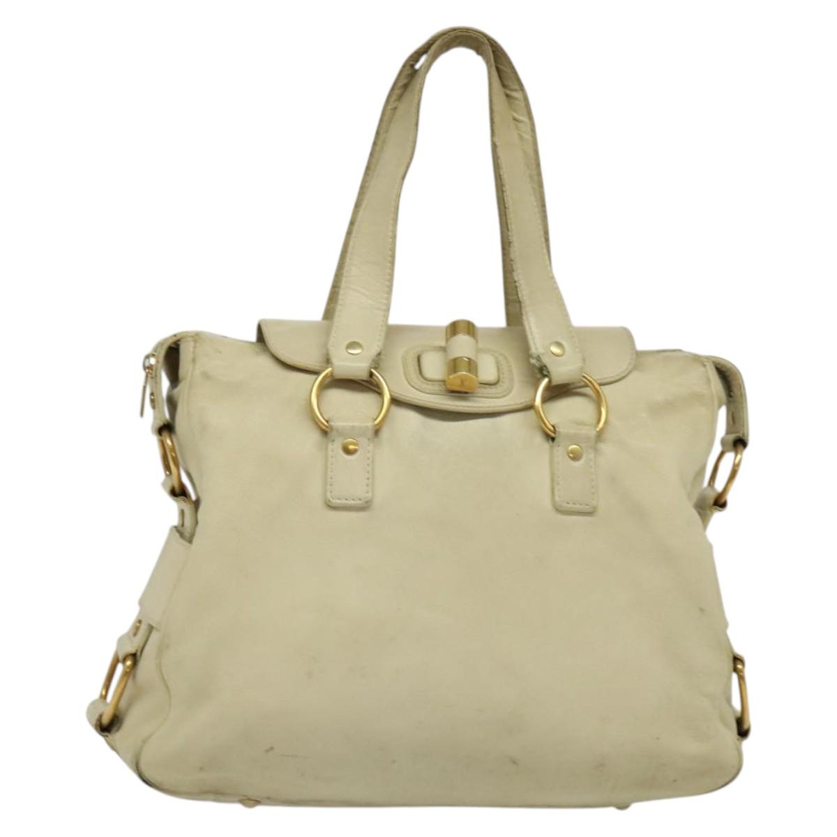 SAINT LAURENT Tote Bag Leather Beige Gold 169366 Auth bs28797