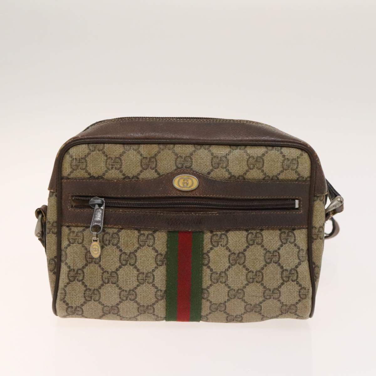 GUCCI GG Canvas Supreme Web Sherry Line Bag Leather PVC 3Set Beige Auth bs28804