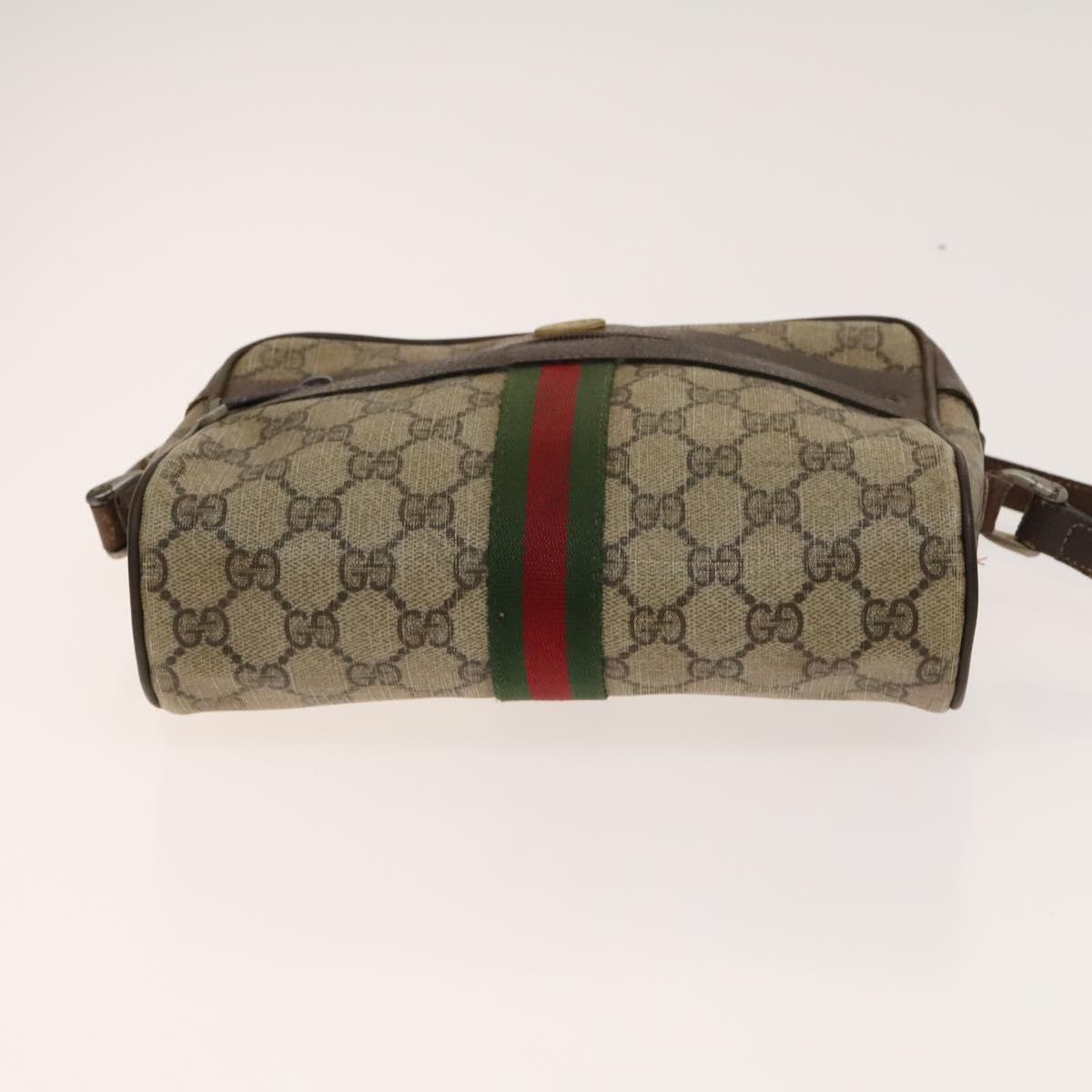 GUCCI GG Canvas Supreme Web Sherry Line Bag Leather PVC 3Set Beige Auth bs28804