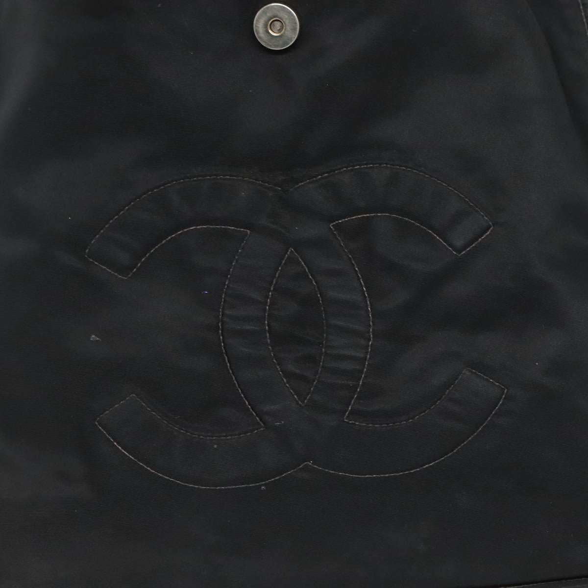CHANEL Hand Bag Nylon Black Gold CC Auth bs28849