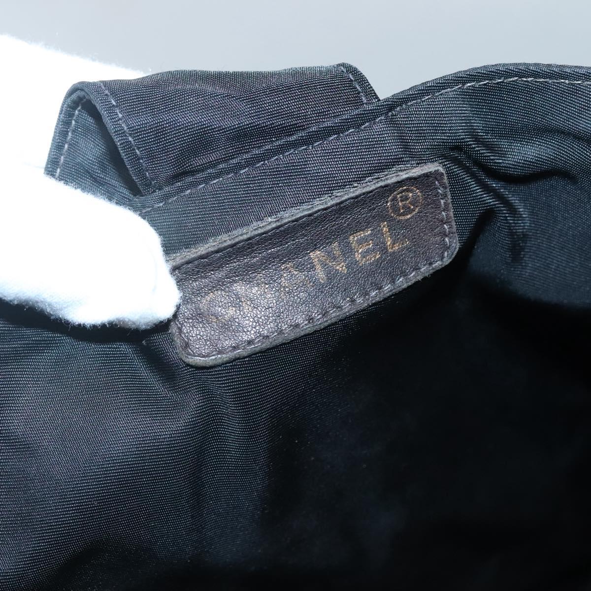 CHANEL Hand Bag Nylon Black Gold CC Auth bs28849