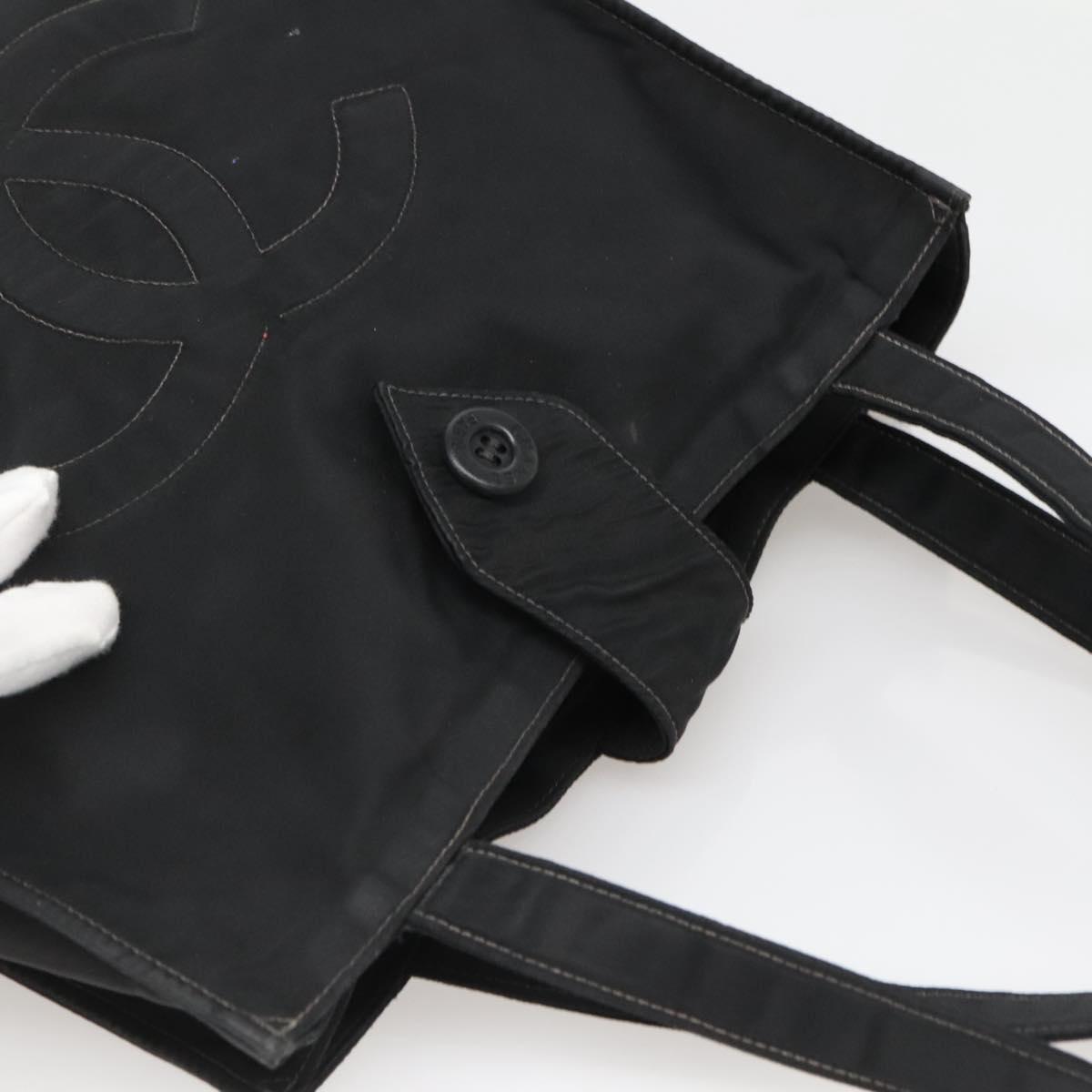 CHANEL Hand Bag Nylon Black Gold CC Auth bs28849