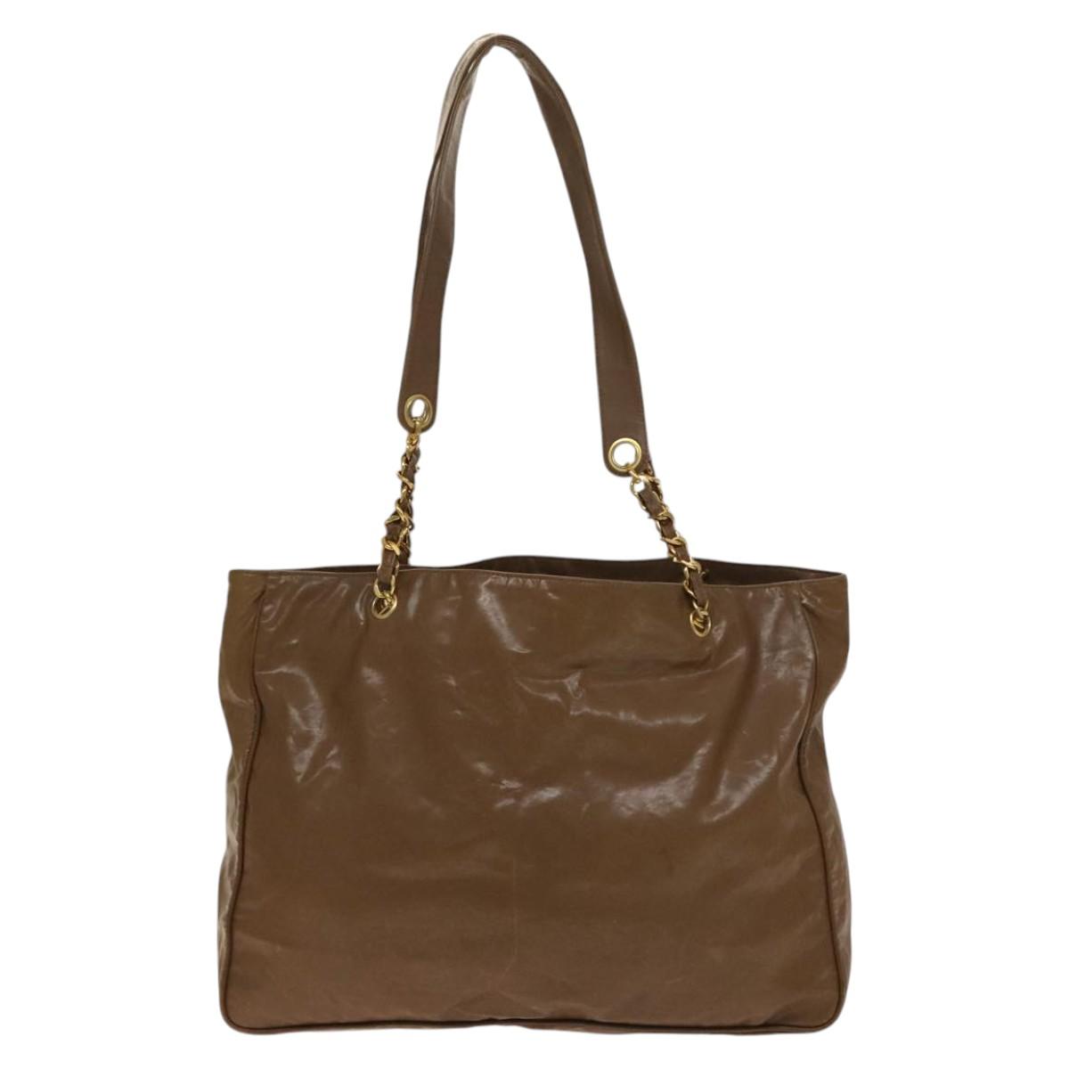 CHANEL Tote Bag Enamel Brown Gold CC Auth bs28851
