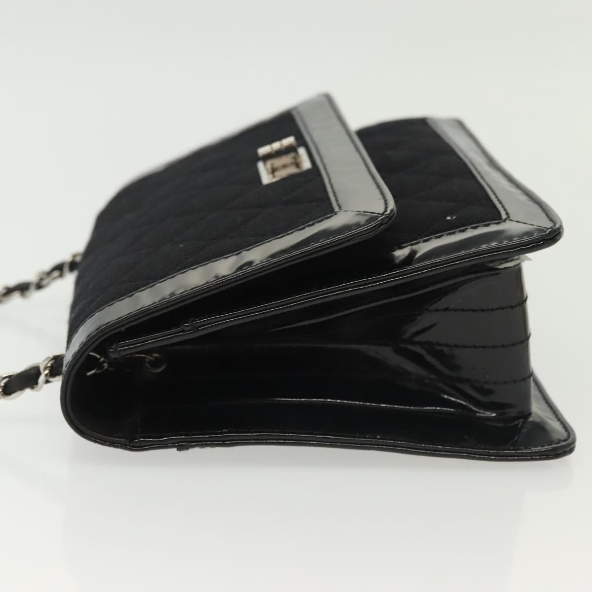 CHANEL Matelasse Chain Shoulder Bag Canvas Leather Black Silver CC Auth bs28854