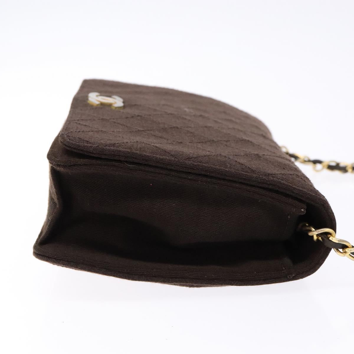 CHANEL Matelasse Chain Shoulder Bag cotton Brown Gold CC Auth bs28855