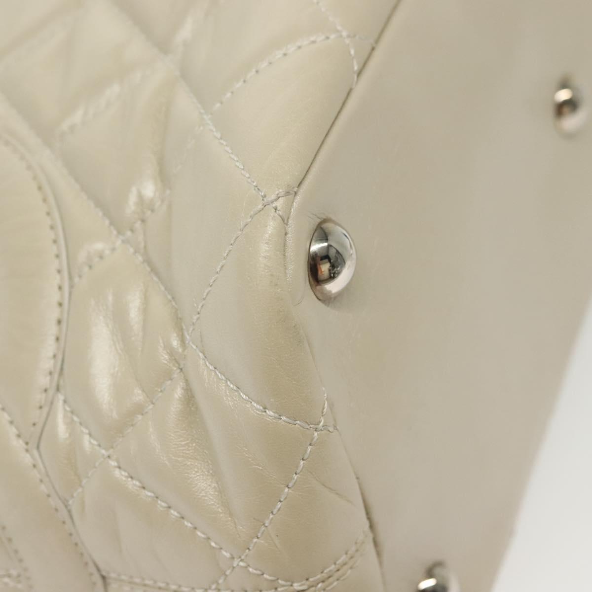 CHANEL Chain Cambon Line Cotton Club Bag Leather Beige Silver CC Auth bs28856