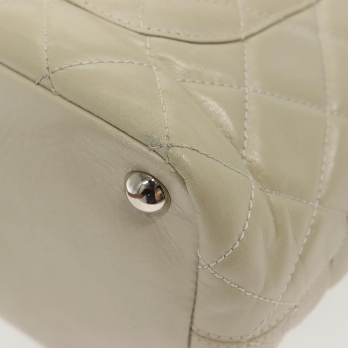 CHANEL Chain Cambon Line Cotton Club Bag Leather Beige Silver CC Auth bs28856