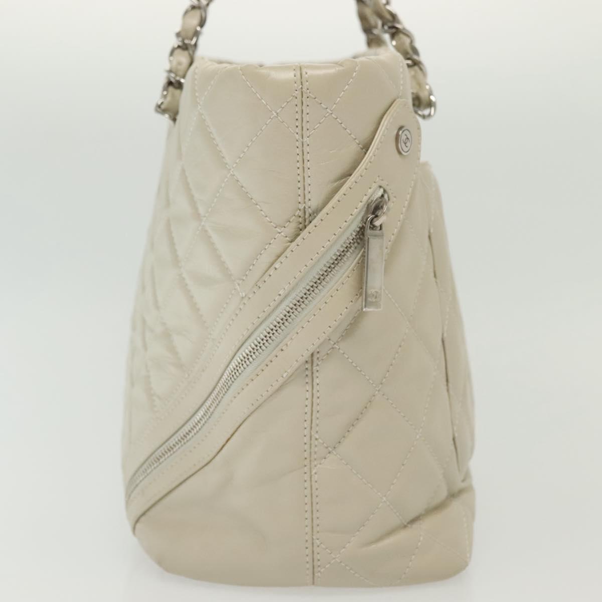 CHANEL Chain Cambon Line Cotton Club Bag Leather Beige Silver CC Auth bs28856