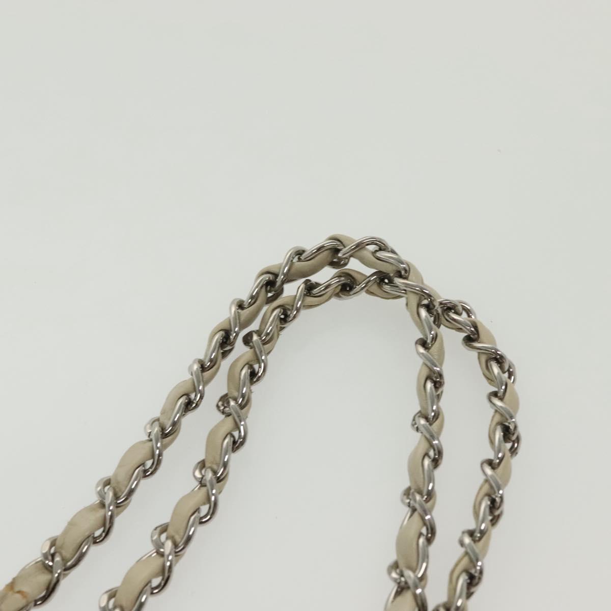 CHANEL Chain Cambon Line Cotton Club Bag Leather Beige Silver CC Auth bs28856