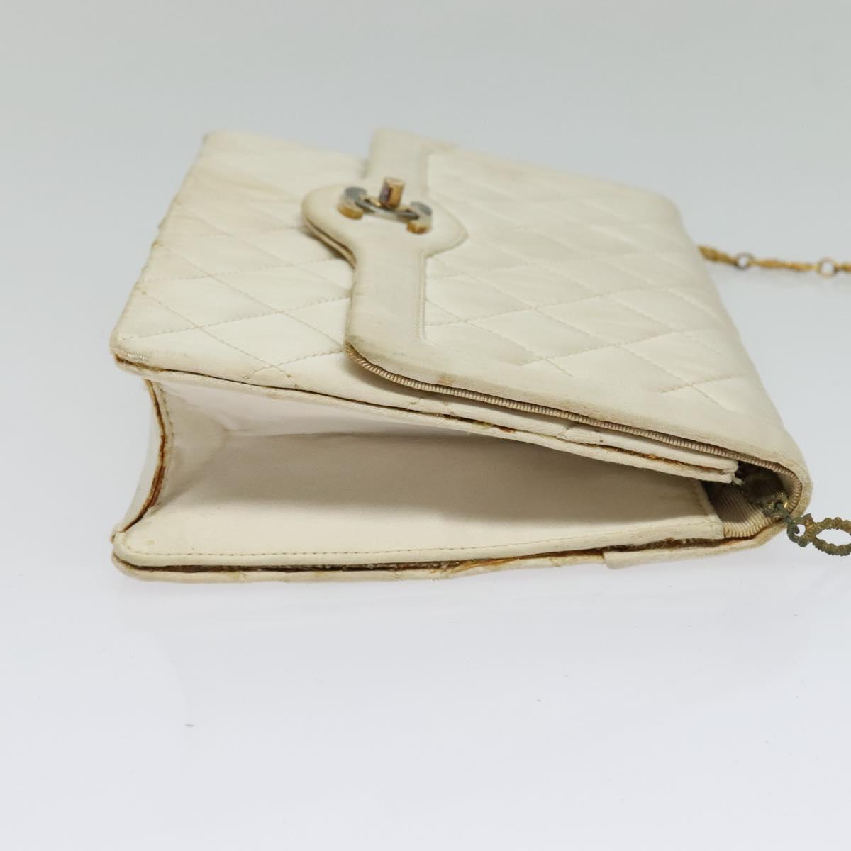 CHANEL Paris Limited Matelasse Chain Bag Satin White Gold CC Auth bs28858