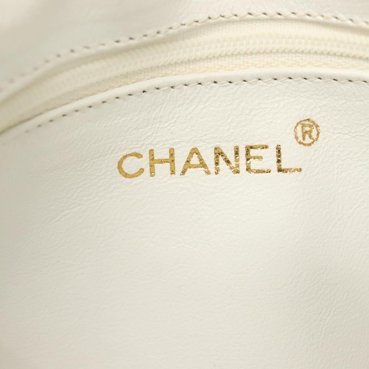 CHANEL Matelasse Chain Shoulder Bag Lamb Skin White Gold CC Auth bs28859