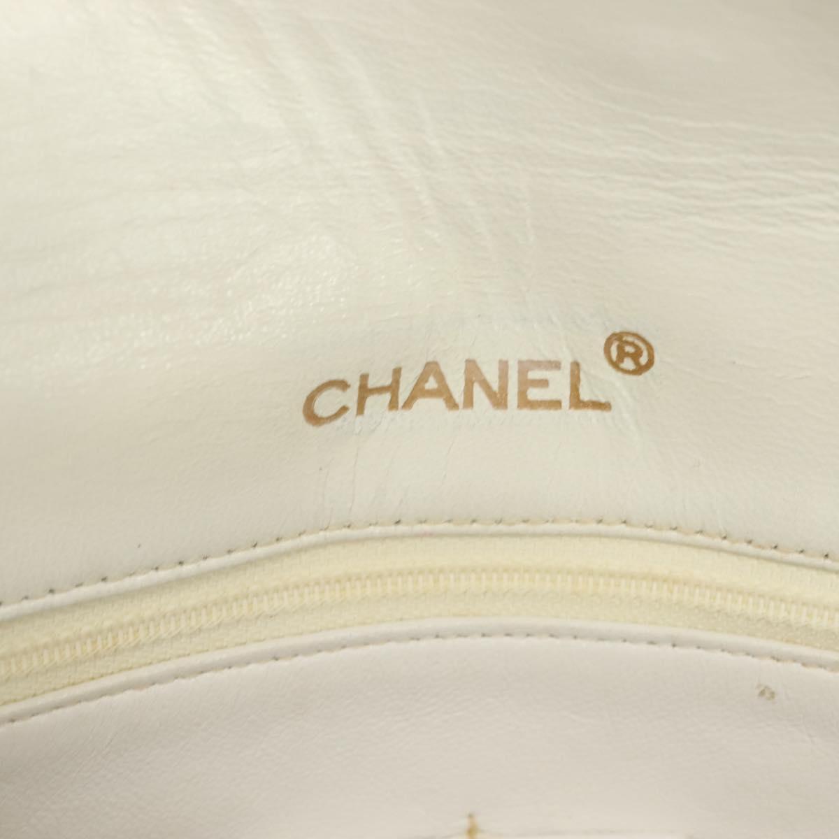 CHANEL Matelasse Chain Shoulder Bag Lamb Skin White Gold CC Auth bs28860