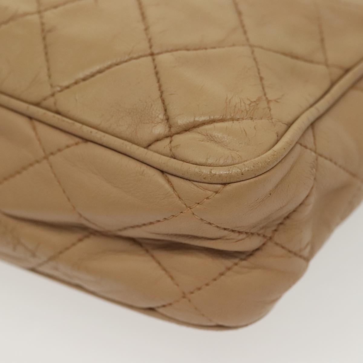 CHANEL Matelasse Chain Shoulder Bag Lamb Skin Beige Gold CC Auth bs28861