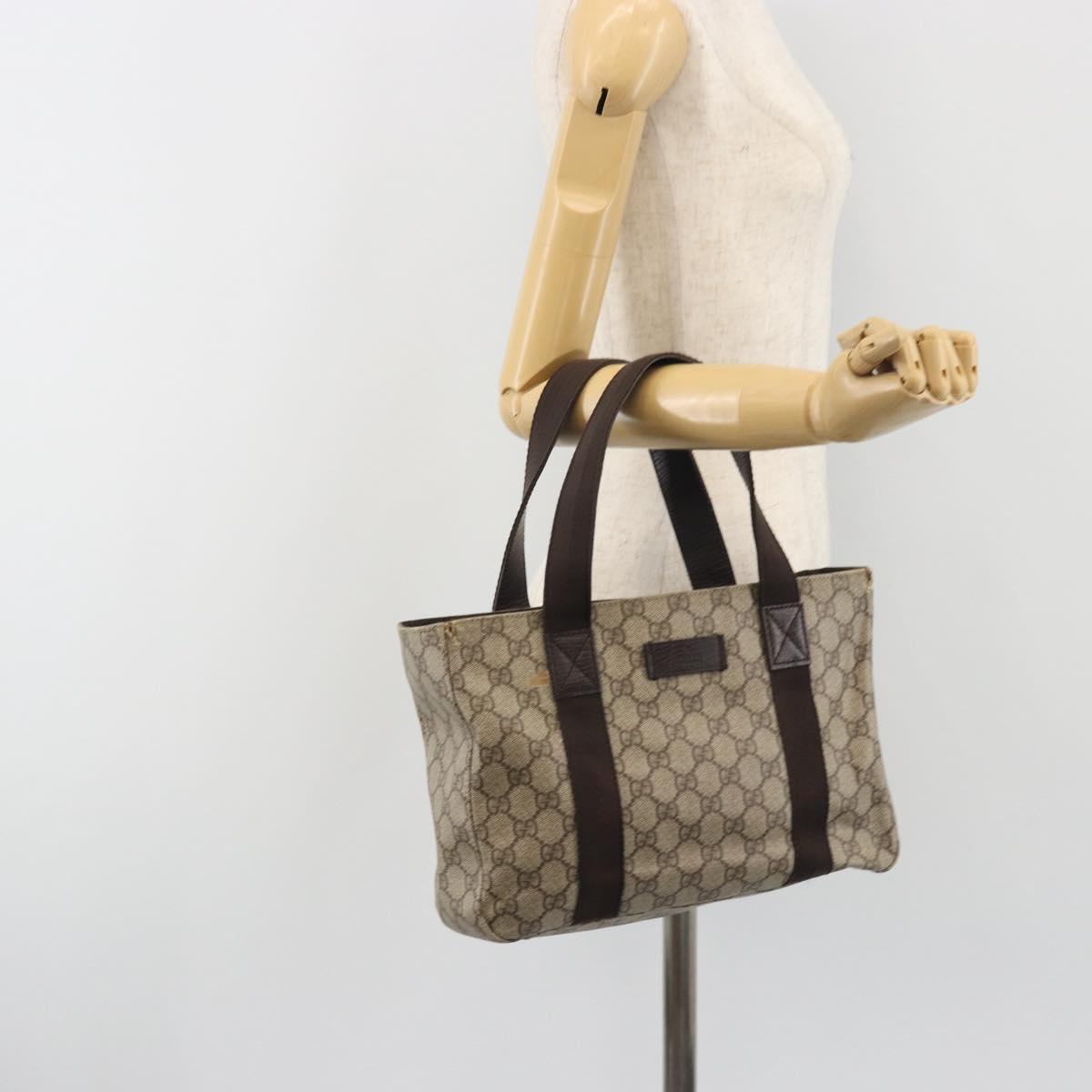 GUCCI GG Supreme Tote Bag PVC Beige Silver 141976 Auth bs28870