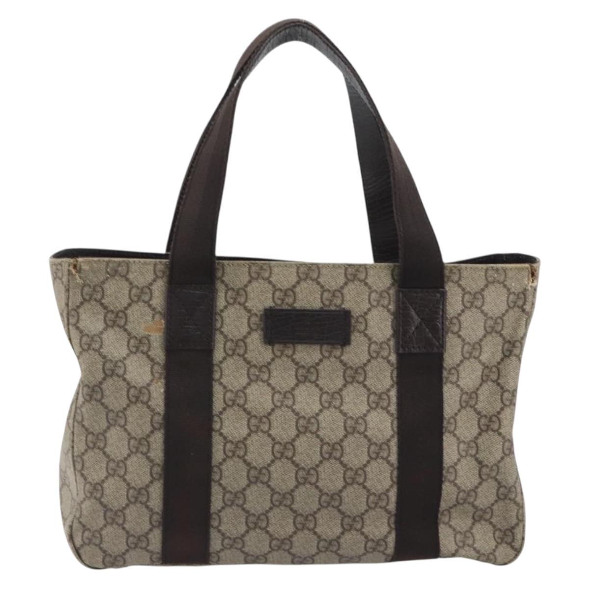 GUCCI GG Supreme Tote Bag PVC Beige Silver 141976 Auth bs28870