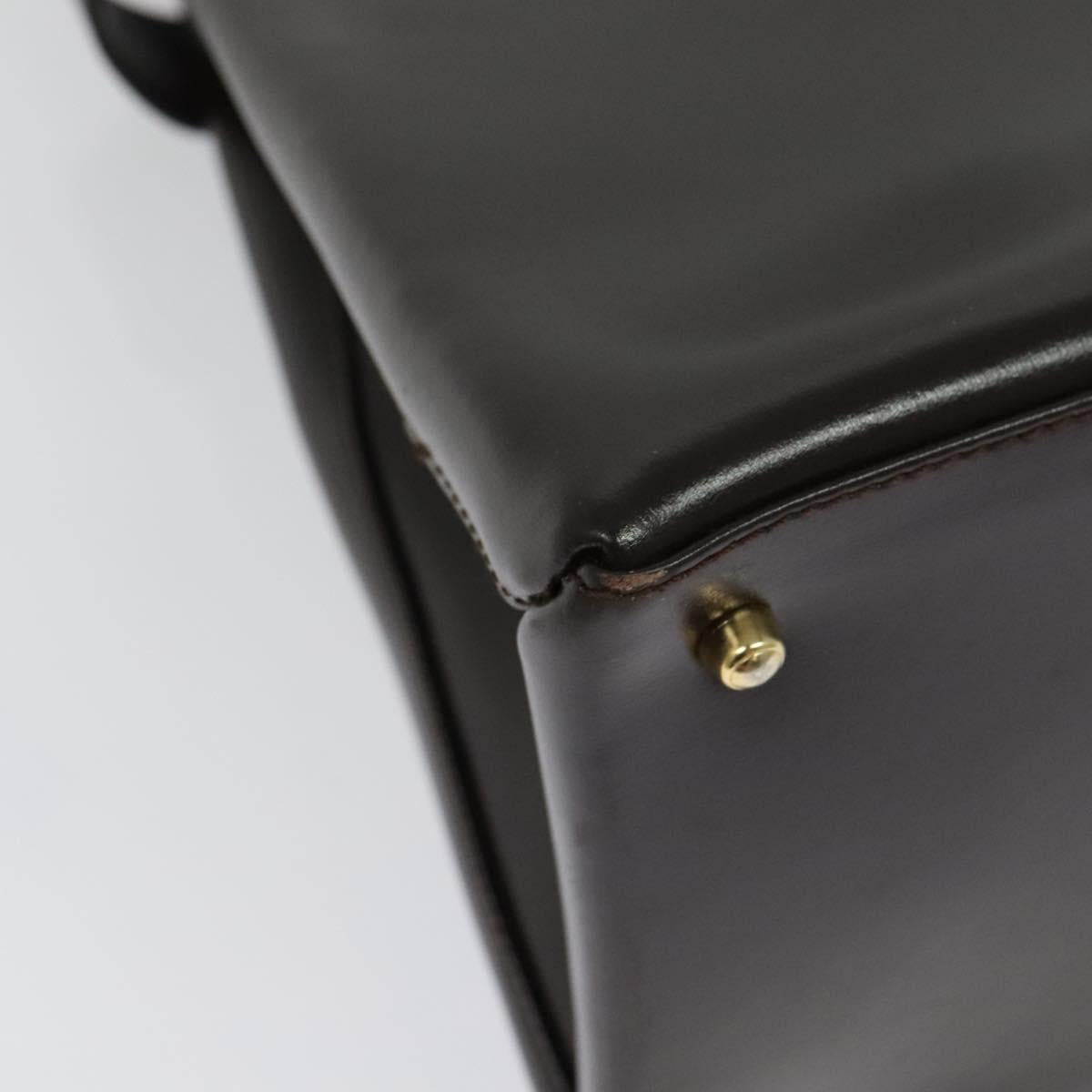 GUCCI Hand Bag Leather Brown gold Auth bs28876