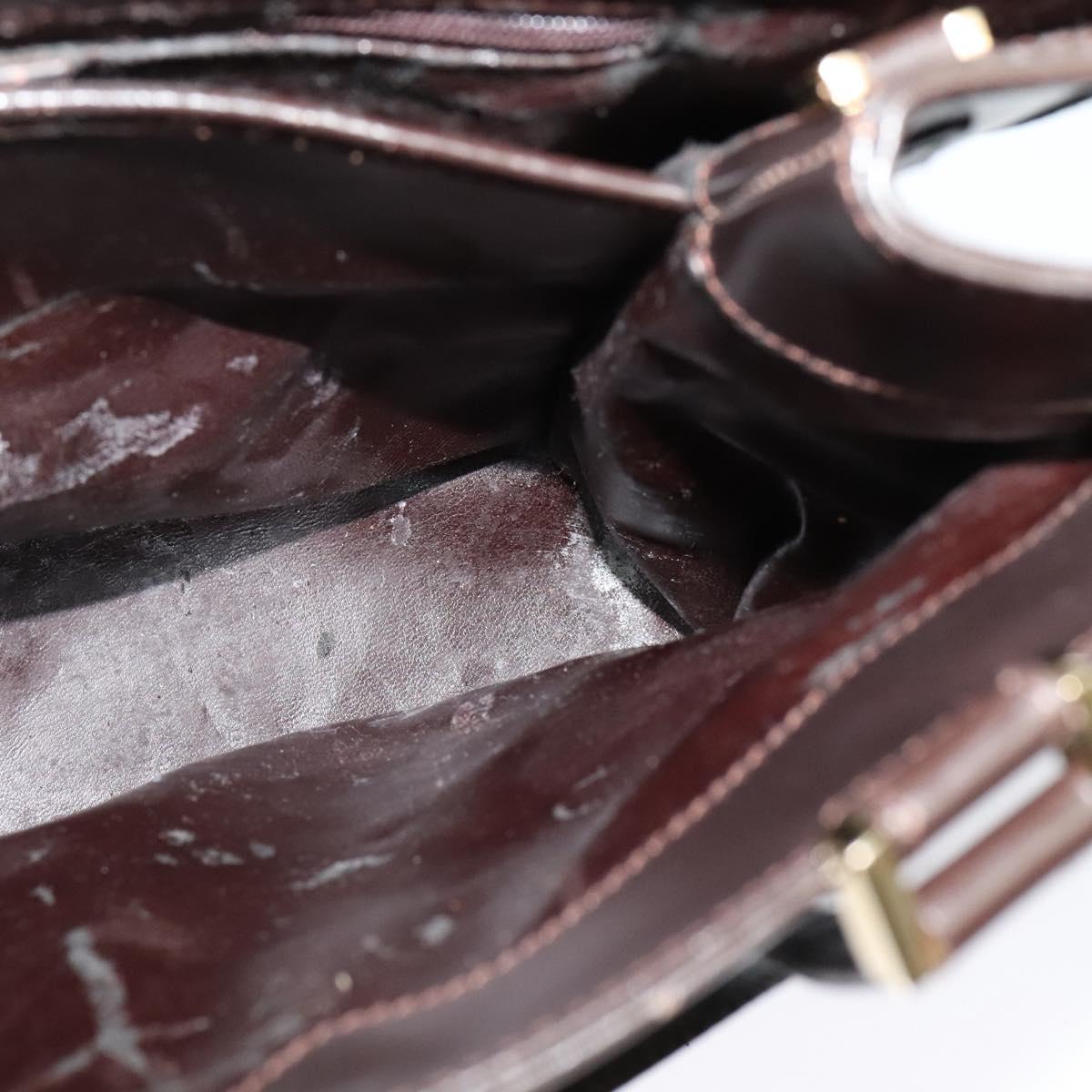 GUCCI Hand Bag Leather Brown gold Auth bs28876