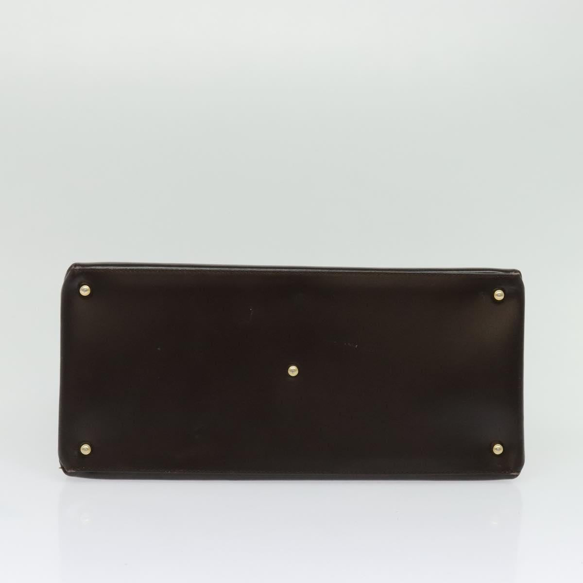 GUCCI Hand Bag Leather Brown gold Auth bs28876