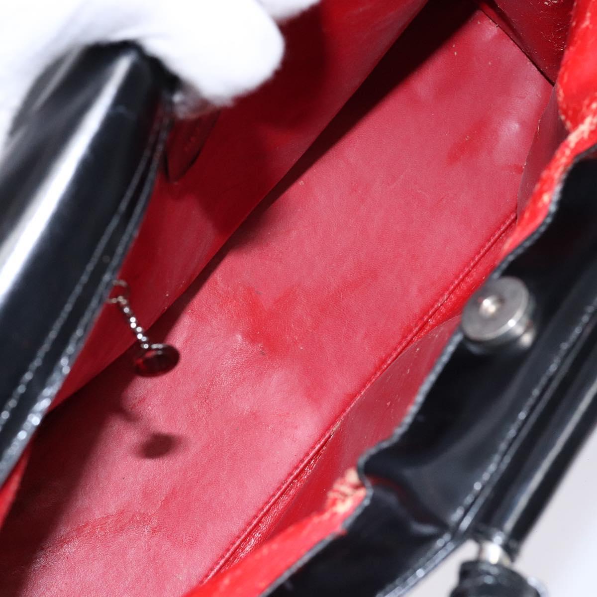 GUCCI Hand Bag Enamel Black Silver 002 2865 1313 Auth bs28882