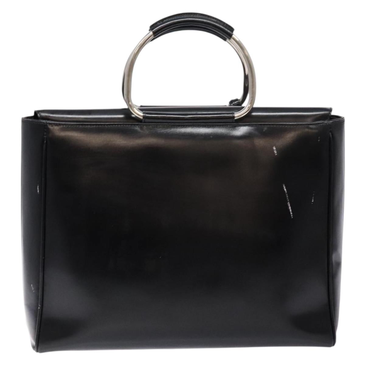 GUCCI Hand Bag Enamel Black Silver 002 2865 1313 Auth bs28882
