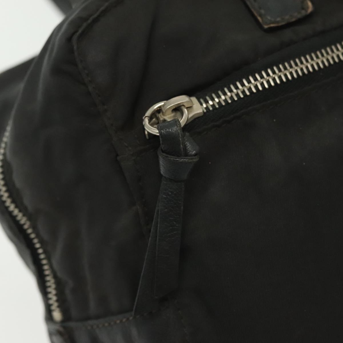 PRADA Hand Bag Nylon Leather Black Silver Auth bs28884