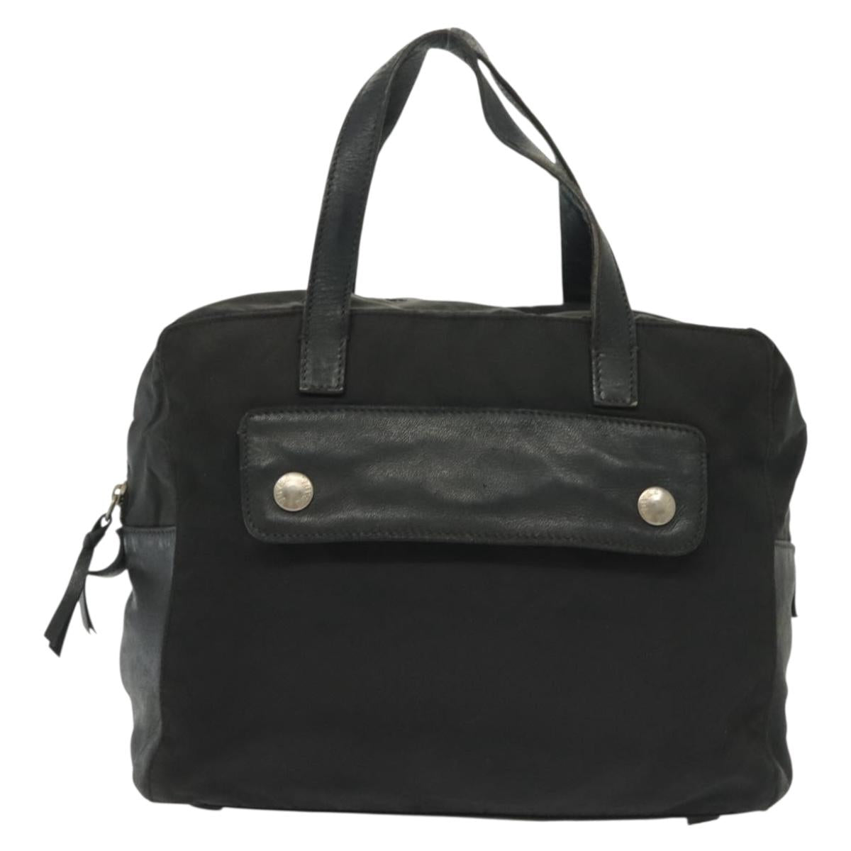 PRADA Hand Bag Nylon Leather Black Silver Auth bs28884