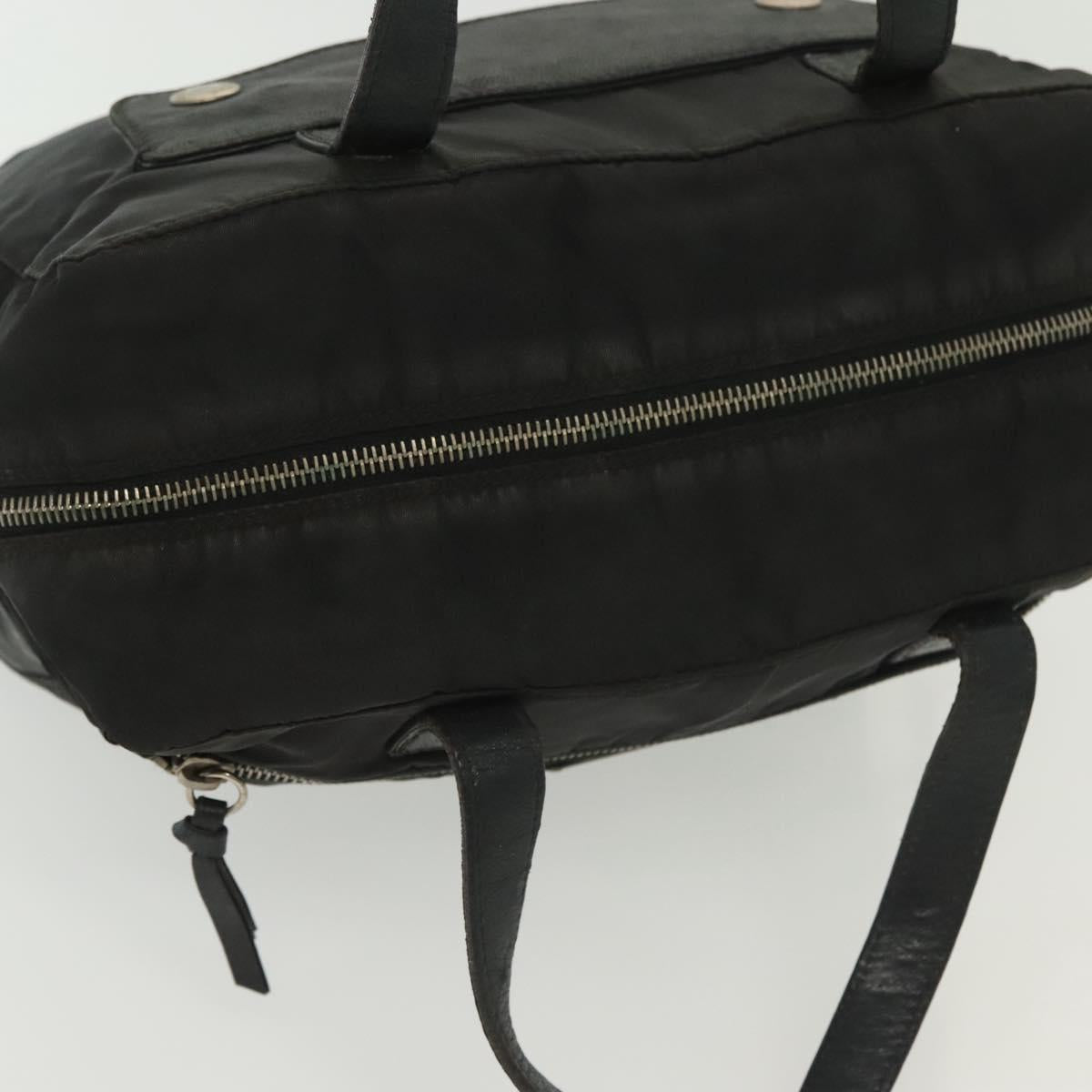 PRADA Hand Bag Nylon Leather Black Silver Auth bs28884