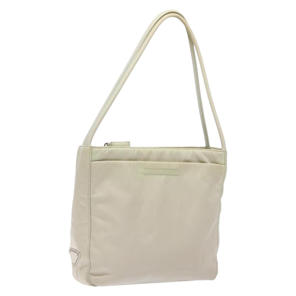 PRADA Tote Bag Nylon White Silver Auth bs28890