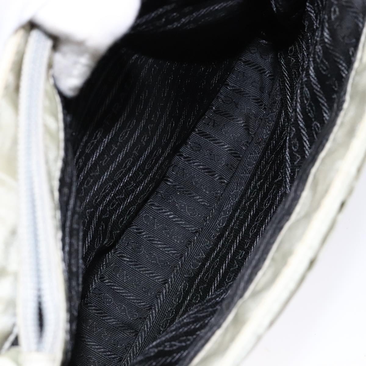 PRADA Tote Bag Nylon White Silver Auth bs28890