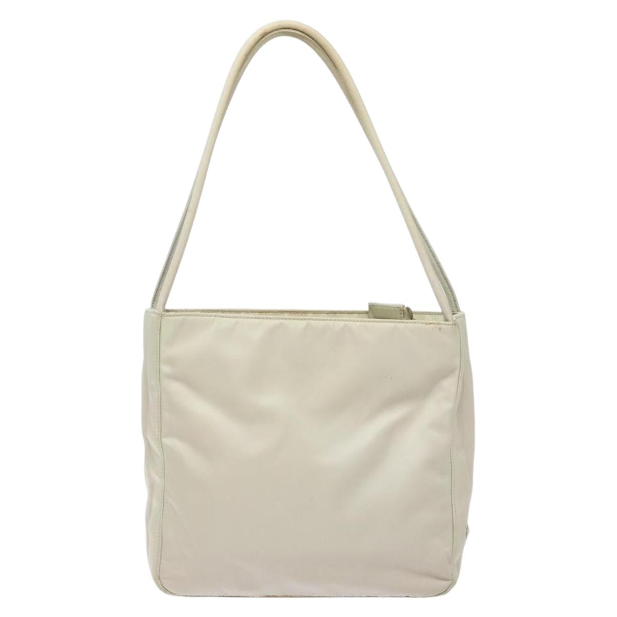 PRADA Tote Bag Nylon White Silver Auth bs28890